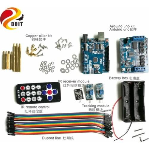 1set IR Control Tracking Kit with Arduino UNO R3 board+Motor Drive Board+Tracking Module for Robot Tank Chassis by Phone