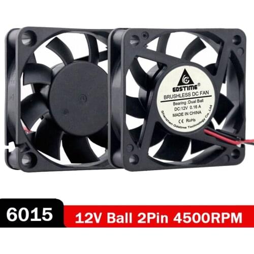 10 PCS Gdstime 6cm 60x60x15mm 6015 Ball Bearing PC CPU Brushless Cooling Fan DC 12V 2Pin 60mm Computer Case Cooler Fan