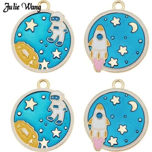 2pcs Mix Apacecraft Astronaut Pendant Earrings Asymmetry Earring Making Enamel Star Moon Round Charms DIY Keychain Jewelry Gift