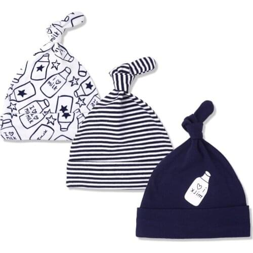 3pcs/lot Baby Hats 100% cotton Printed Baby Hats & Caps For 0-6 Months Newborn Baby Accessories baby pom pom hat