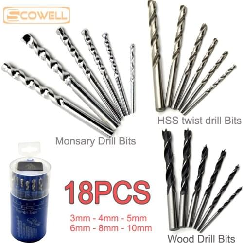 30% Off 18PCS Drill Bits Kit 3mm 4mm 5mm 6mm 8mm 10mm Wood Drill Bits HSS Twist Jobber Drills Monsary Drill Bits Multi Tools Bit