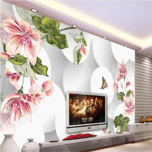 Beibehang 3D Circle Handmade Flower Living Room Backdrop Large Customized Nonwoven Fabric Wallpaper Decorative Painting