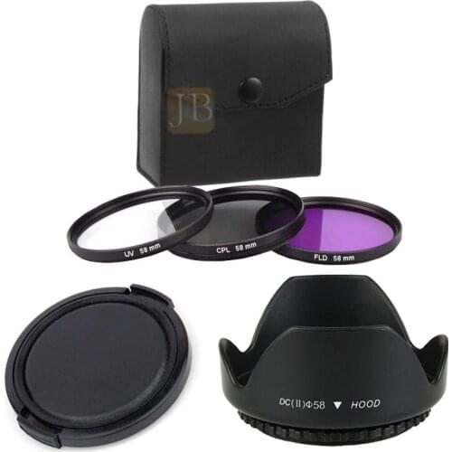49 52 55 58 62 67 72 77mm UV+CPL+FLD Lens Filter+lens cap+len hood for canon nikon pentax sony camera