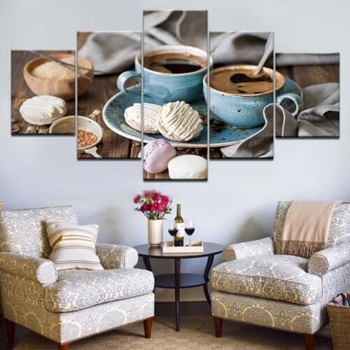 5 Piece Art Steaming Coffee Cup Canvas Painting Picture On The Wall For The Kitchen Food Home Decoration In Cheap Price Unframed