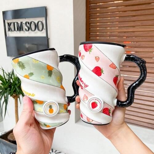 500ml Korean Fruit Thread Ceramic Cup Small Fresh Creative Mug Business Office Flower Tea Coffee Cup