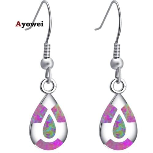 Ayowei Wholesale Retail High Quality White Fire Opal Silver Stamped for Women Party Gift Drop Earring OES654A