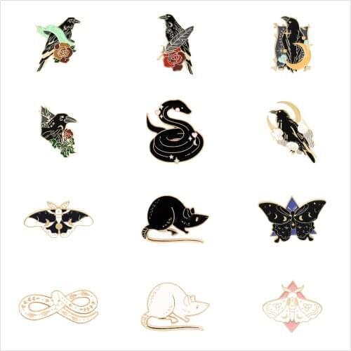 Crow Snake Mouse Butterfly Enamel Brooches Animal Insect Brooch Badge Bag Shirt Jacket Coat Lapel Pin Simple Jewelry Gift