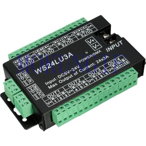 Fast shipping 5Pcs 24CH DMX Controller DMX 512 Decoder RGB LED Strip Module Dump Node 24x3A WS24LU3A 5-24V