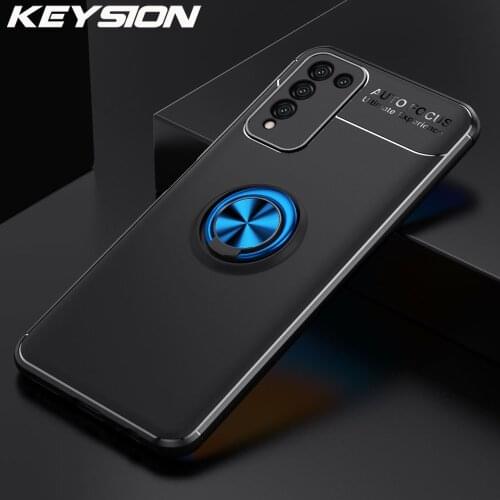 KEYSION Shockproof Case for Huawei Honor 10X Lite Soft Silicone Magnetic Ring Stand Phone Back Cover for Huawei Honor 9X Lite