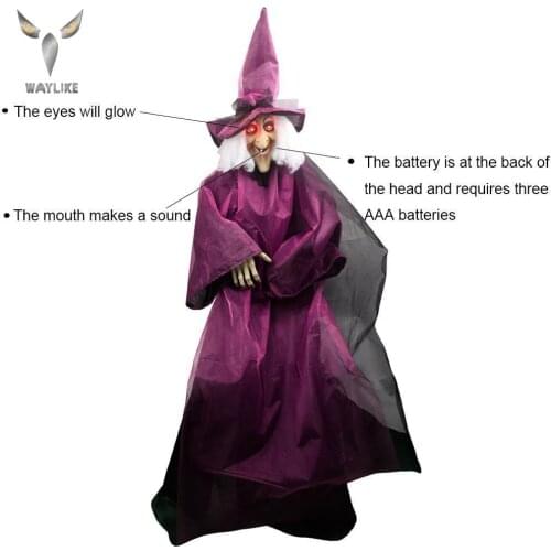 WAYLIKE Halloween Zombie Witch Hanging Ghost Head Terrible LED Eyes Horrible Decoration Prop Terrible Sound Children Party