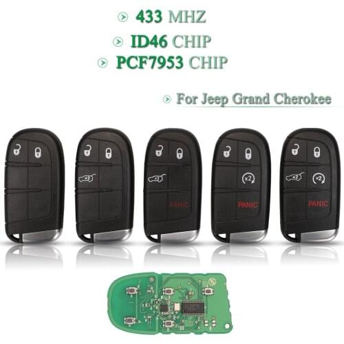 Bilchave 5pcs For Jeep Grand Cherokee 2014 - 2019 FOB 2/3/4/5 Buttons Smart Remote Car Key 433MHz ID46 PCF7953 Chip With Blade