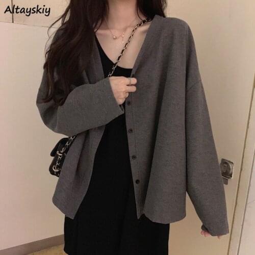 Cardigans Womens Solid Harajuku Vintage Open Stitch Long Sleeve Casual Trendy Korean Style Students 2020 Autumn New Fashion Tide