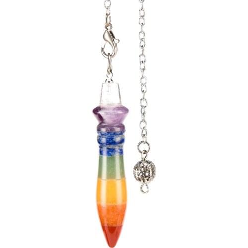 Conical Pendulum Natural Stone Taper Pendulums Silver Color Chain Crystal Pendants for Dowsing Spiritual Reiki Jewelry