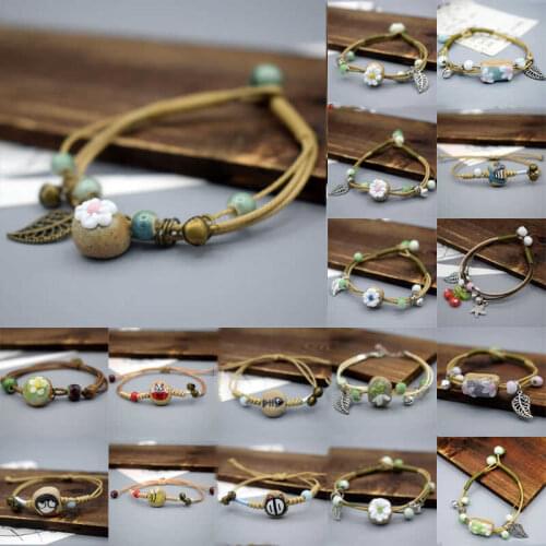 Fashion Retro Multilayer Chain Rhinestone Bracelet Women Jewelry Beads Wrap GiftCeramic bracelet woven bracelet couple models