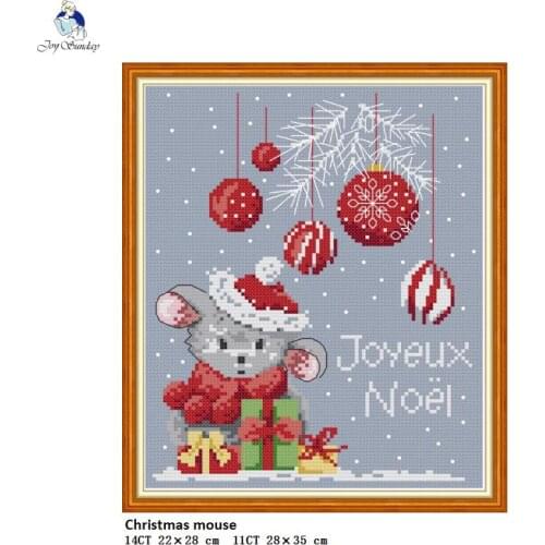 Christmas Mouse Cross-stitch Needlework kits,DIY Handmade Cross Stitch,DMC Embroidery Suit,Enough Canvas for Embroidery Crafts