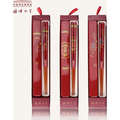 NATIONAL MUSEUM OF CHINA Special Chinese Chopsticks Wooden Dragon Floral Fish Printing Patterns Palillos Chinosas Gifts Artwork