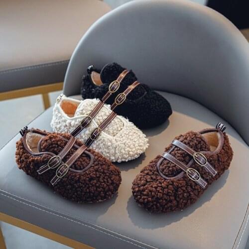 Flat Shoes Girls 2020 Fashion Autumn Winter Warm Toddler Shoes Kids Childrens Wide Comfortable Velvet Plush Princess Shoe Girl