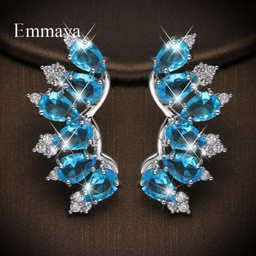 Emmaya Charming Symmetrical Design Earriing With Blue Geometry Zirconia For Women Fashion Jewelry Bridal Wedding Ornament