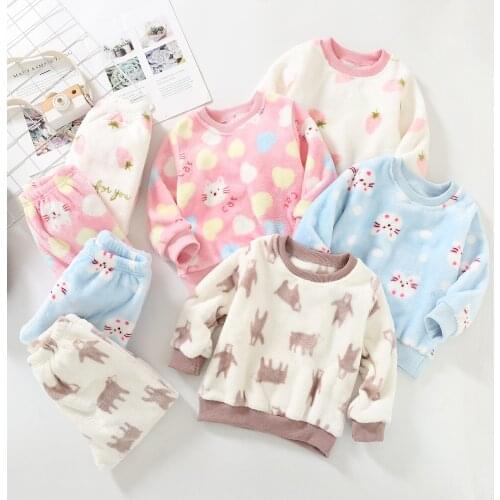 2021 Fall Autumn Winter Children Flannel Pajamas Set Kids Boys Girls PJS Thick Warm Top and Pants Toddler Sleepwear Nightwear