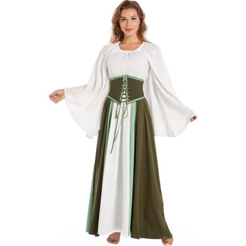 Medieval Renaissance Dress Gown Adult Women Tube Top Fly Sleeve Drawstring Girdle Waist High Waist Skirts Halloween Costumes