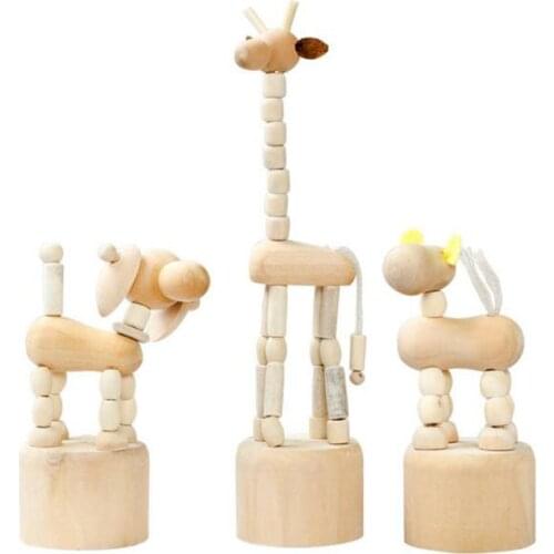 Cartoon Wooden Artwork Movable Puppet Desktop Figurine Ornaments Clown Horse Giraffe Dog Statue Crafts Toy Gifts Home Decoration