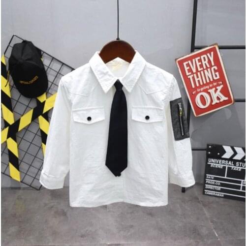 Baby Boys Casual Shirt Spring Autumn 2020 New Boys Long Sleeve Classic Shirts Tops with Pocket Kids Clothing（Gift tie