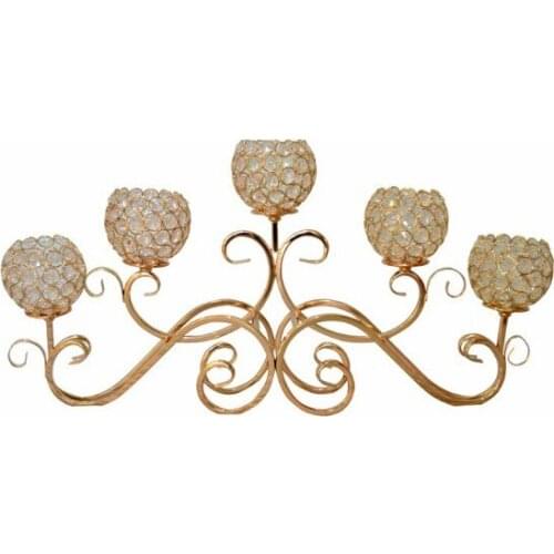 Wedding gold color crystal 5 arms candelabras,Table Centerpiece Wedding Decoration 10 pcs/lot