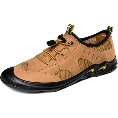 Luxury Genuine Leather Mens Casual Shoes Breathable Cool Mesh Leather Shoes For Men Hand Sewing Mens Outdoor Travel Shoes