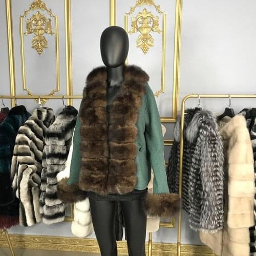 Knitted Cardigans Sweaters With Fox Fur Trim Womens Long-Sleeve Coat