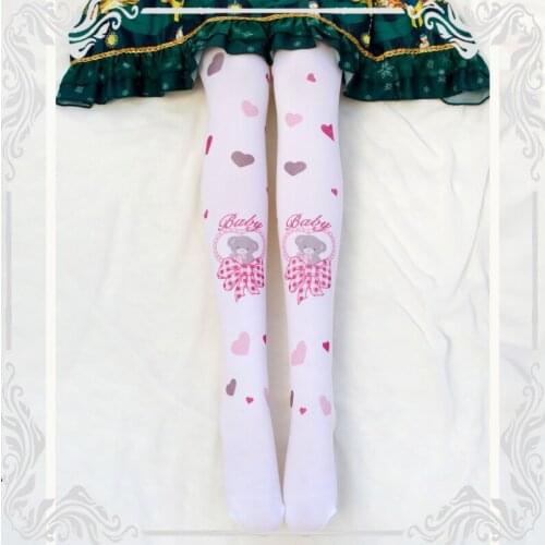 Japanese lovely Lolita girl stockings Meng Lolita Winnie print sweet girl Lolita bottoming socks student socks