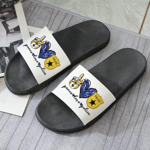 Women Shoes 2021 Beach Slides peace love police Print Flip Flops Sandals Non-slip Summer Fashion Indoor home Slipper Shoes woman