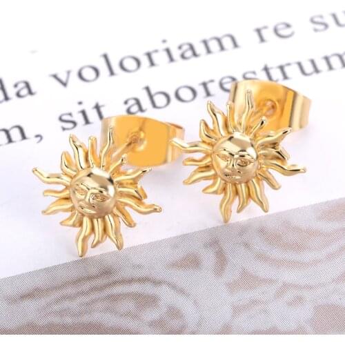 Stainless Steel Sun Stud Earring For Women Bohemia Jewelry Accessories Vintage Gold fashion Vintage Smiley Earrings Cute Gift