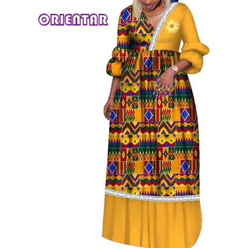 African Dresses for Women African Print Maxi Dress Robe Africaine Bazin Riche Lady Evening Party Dress African Clothes WY7234