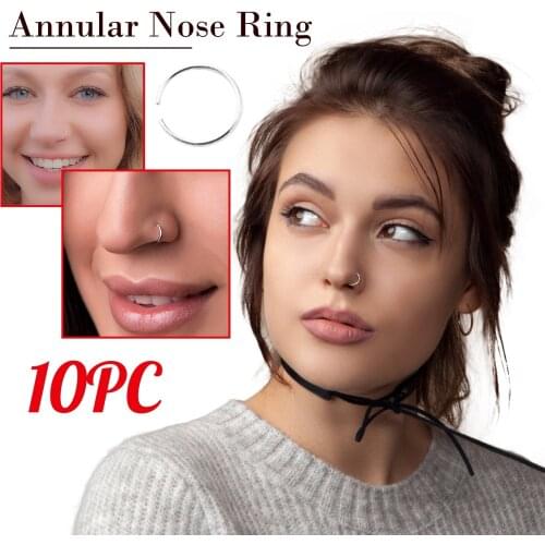10pcs Unisex Solid Corner Stainless Steel C-ring Solid Sensitive False Nose Nail Not Fade False Nose Ring Nails #50g