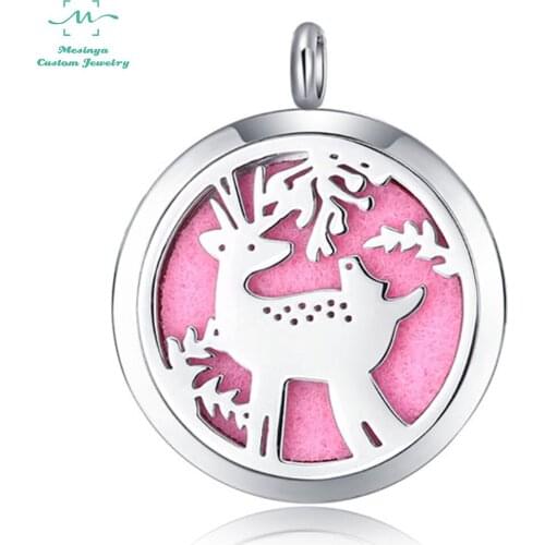10pcs Mesinya Reindeer 1.18''(30mm) Aromatherapy/Essential Oils 316L S.Steel Perfume Diffuser Necklace