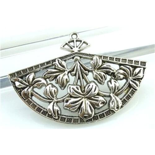 2pcs Vintage Alloy Charm Antique Silver Flower Folding Fan Pendant fit Bracelet Necklace Metal Jewelry Accessories 13583