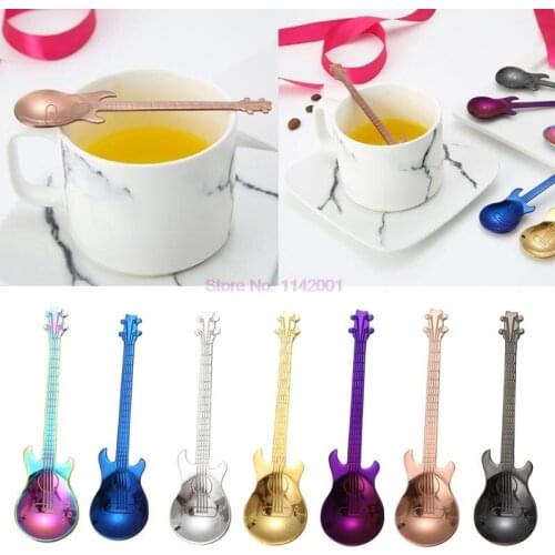 200pcs Stainless Steel Spoons Creative Guitar Shape Coffee Spoon Cat Shape Musical Note Shape Rose Shape Kitchen Tableware