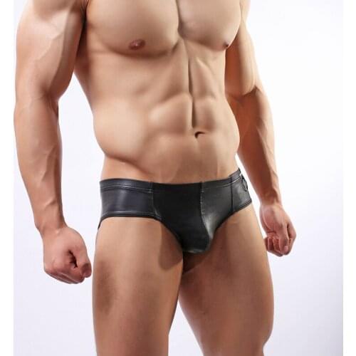 2017 Fashion Brand Mens Sexy Exotic Boxer Shorts Patent Leather With Ring Underwear Slim Fit Boxers JJSOX Size M L XL