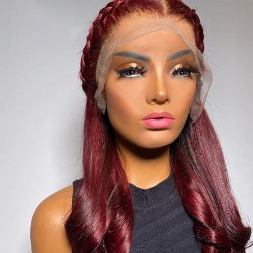 26Inch Long Burgundy Straight Synthetic Lace Front Wig For Black Women With Baby Hair Heat Resistant Fiber Hair Daily Wear Wigs