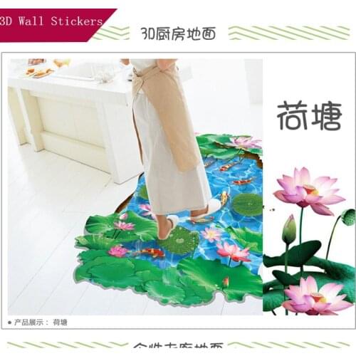 3D Simulation Scenery Lotus pond fish Wall Stickers TV/Sofa Background Mural Decal Creative Home Decor Wallpaper