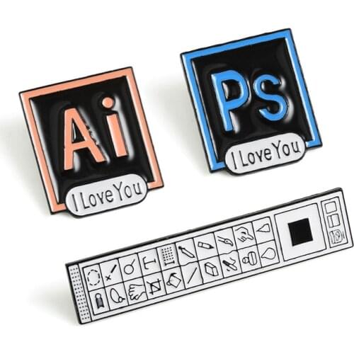 Adobe illustrator Photoshop Enamel Pins I Love You Brooches Badge AI PS Toolbar Tool Symbol Lapel Pin Gift for Designers Artists