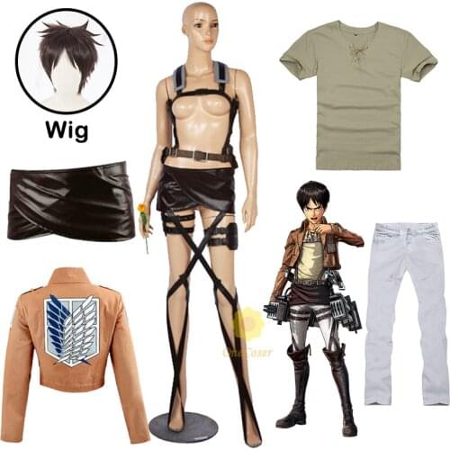 Anime Attack on Titan Eren Yaeger Cosplay Costume Shingeki no Kyojin Set Wig Cloak Pants Leather Belt Apron Scouting Legion Cape