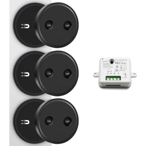 Black Wireless Light Switch with Magnetic Plate Mountable or Portable Remote Control light lamp Up to 30m Indoor, No Wire