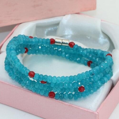Natural Stone 4 Rows Bracelets Long Multilayer Magnetic Clasp Faceted Abacus 2*4mm Blue Chalcedony Jades Gifts Jewelry B2772