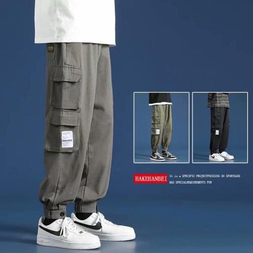 Mens Cargo Pants Men Casual Hip Hop Pure Color Street attire Length Pants jogging Elastic Waist Loose Sweatpants Running pants