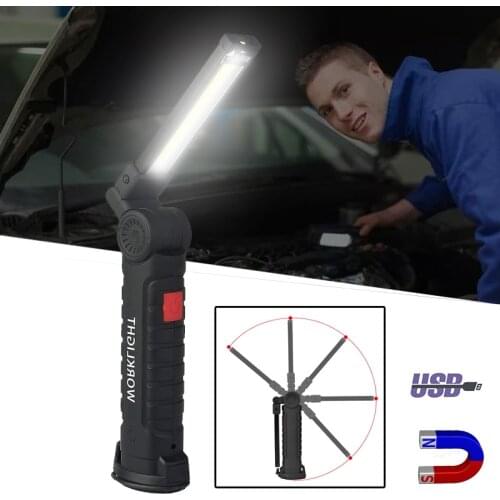 COB LED Working Lamp Flashlight USB Rechargeable Built-in Battery Torch 3 Mode Flash Light with Magnet Portable Camping Lantern