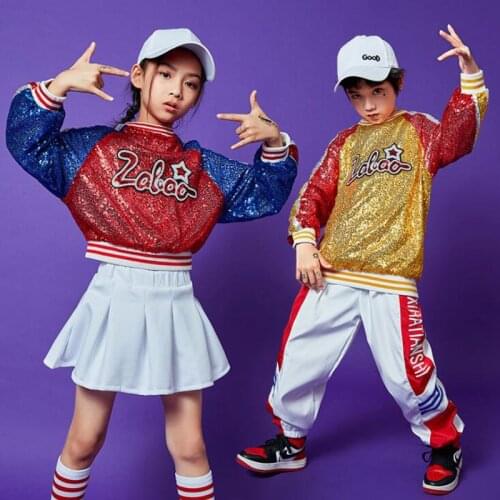 Kids Competitions Cool Sequined Hip Hop Clothing Sweatshirt Tops Streetwear Skirt Pants for Girl Jazz Dance Wear Costume Clothes