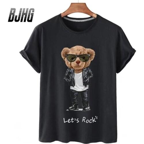 100% Cotton Sunglasses Motorcycle Bear Short-sleeved T-shirt Female Half-sleeved Summer Casual Oversized T-shirt Ladies Shirt