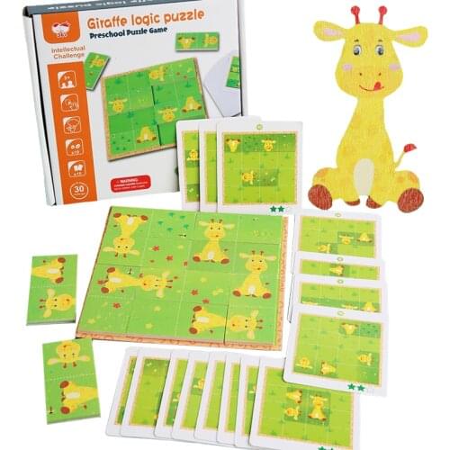 Montessori Magnetic Puzzle Toys Giraffe Animal Jigsaw Educational Games Wooden Toys For Children Brain Logic Thinking Training