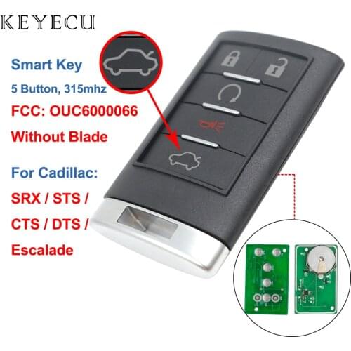 Keyecu 5 Buttons Smart Remote Car Key Fob 315MHz for Cadillac Escalade CTS STS DTS 2008 2009 2010 2011 2012 2013 OUC6000066